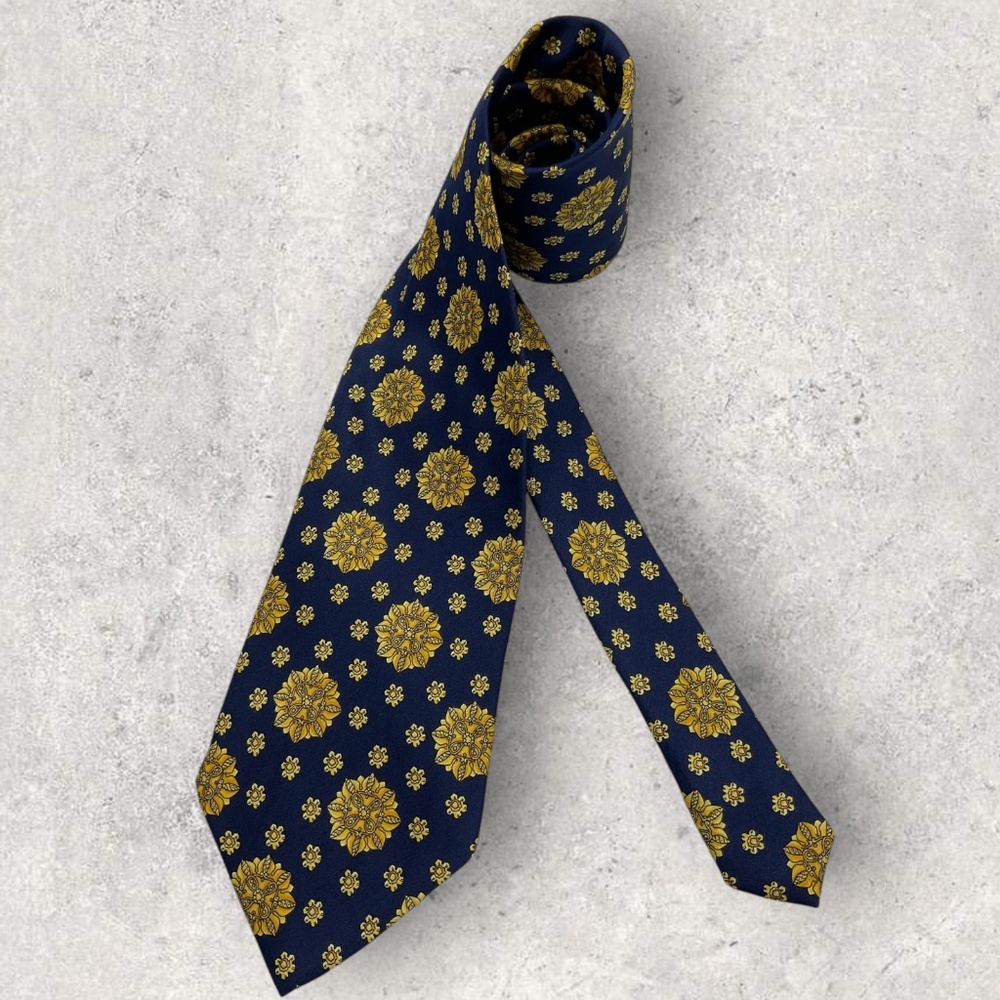 RENATO BALESTRA Navy/Gold Floral Art Silk LUXURY Tie ITALY